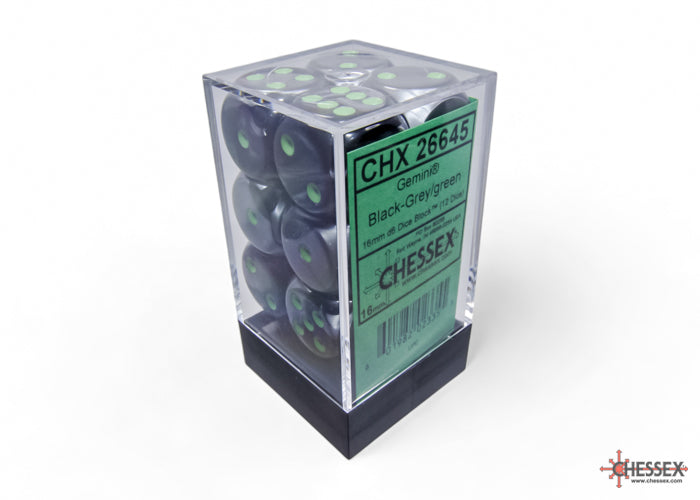 Chessex Gemini Black-Grey/green 16mm d6 (CHX26645)