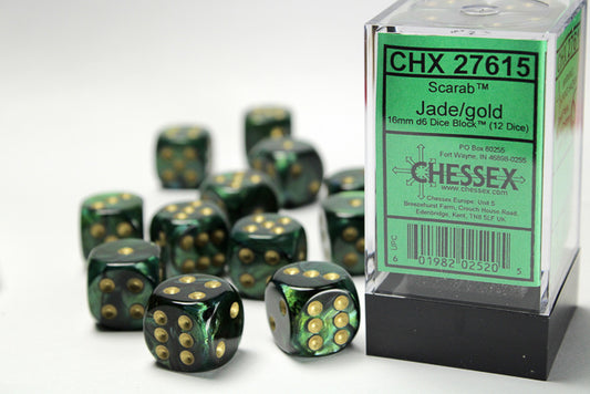 Chessex Scarab Jade/gold 16mm d6 (CHX27615)