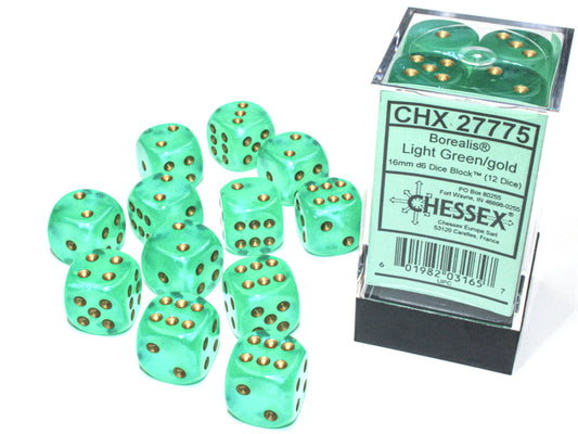 Chessex Borealis Light Green/gold 16mm d6 (CHX27775)