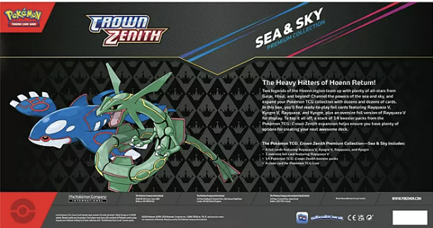 Pokemon Trading Card Game Crown Zenith Premium Collection - Sea & Sky with Rayquaza V & Kyogre V Foil Cards and Booster Packs