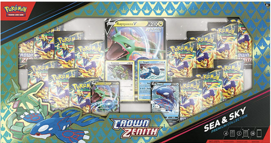 Pokemon Trading Card Game Crown Zenith Premium Collection - Sea & Sky with Rayquaza V & Kyogre V Foil Cards and Booster Packs